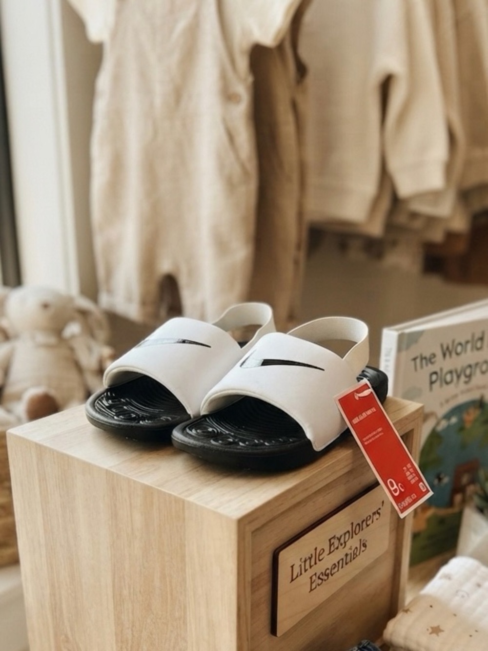 Nike Kids White and Black Slide Sandals
